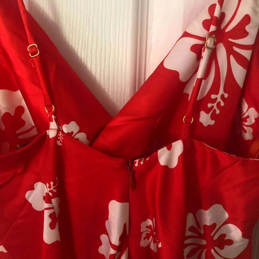 Runaway the label Red White Hawaiian maxi dress spaghetti trap with slit M - Picture 11 of 12